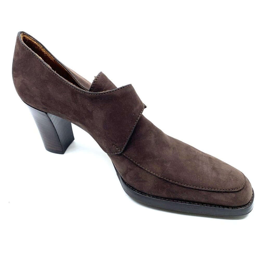Faconnable Womens Buckle Pilgrim Shoes Brown Suede Size 6B Leather Vibram Sole - Picture 9 of 15